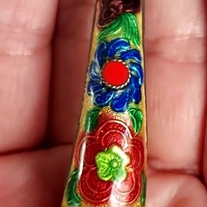 VTG Chinese Export Enamel Silver Fingernail Guard Gorgeous Butterfly Florals